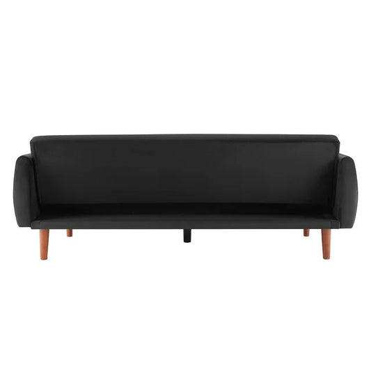 Onbeam 76" Velvet Futon Convertible Sofa Bed, 3 Seater Arm Couch for Home Office, 2 Pillows, Black