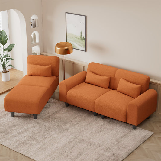 Onbeam 85" Reversible Sectional Sofa, Deep Seat Couch with Chaise for Living Room, 3 Pillows, Orange