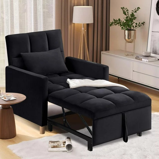 Onbeam Convertible Sleeper Chair Bed, Futon Chair, Adjustable Angle Backrest Chaise - Black