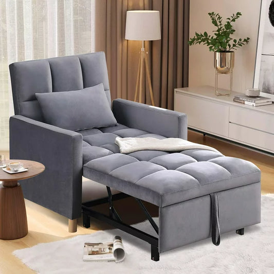 Onbeam Convertible Sleeper Chair Bed, Futon Chair, Adjustable Angle Backrest Chaise for Adults - Gray