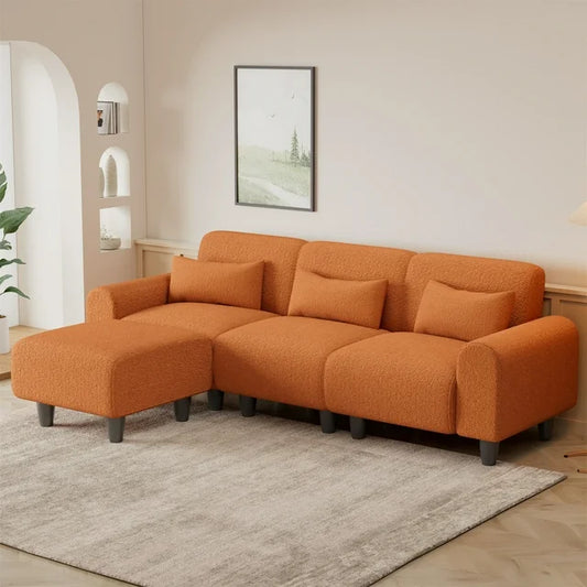 Onbeam 85" Reversible Sectional Sofa, Deep Seat Couch with Chaise for Living Room, 3 Pillows, Orange