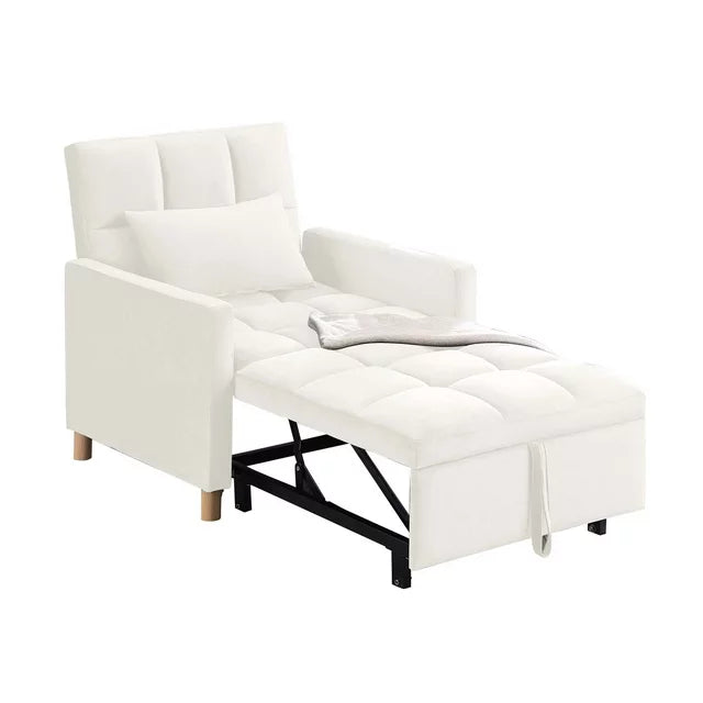 Onbeam Convertible Sleeper Chair Bed, Futon Chair, Adjustable Angle Backrest Chaise for Adults - White