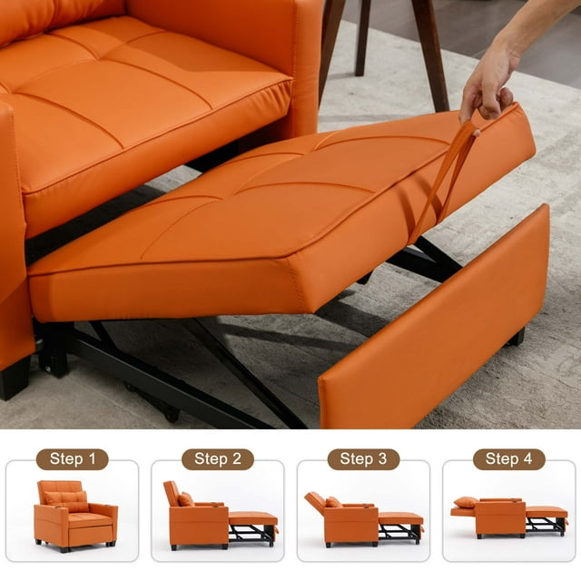 Onbeam Convertible Sleeper Sofa Chair, Futon Chair Bed with USB Ports and Cup Holders for Living Room - Orange