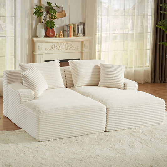 Onbeam 79" Double Chaise Sleeper Sofa - Corduroy Memory Foam Couch for Adults, Living Room & Bedroom,White