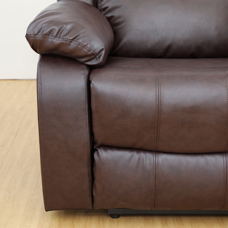 Onbeam Double Manual Recliner Chair, Overstuffed Loveseat with Cupholder for Living Room, Leather, Brown