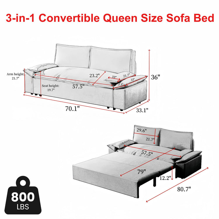 Onbeam 70" Pull Out Sofa Bed, Loveseat Queen Sleeper Sofa