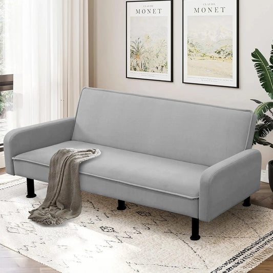 Onbeam 78" Convertible Futon Sofa Bed, Upholstered Arm Couch for Home Office, Flannel, Gray