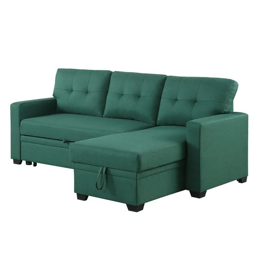 Onbeam 83" Sofa Bed, Sleeper Sofa, Pull Out Bed with Storage Chaise for Living Room, Linen, Green