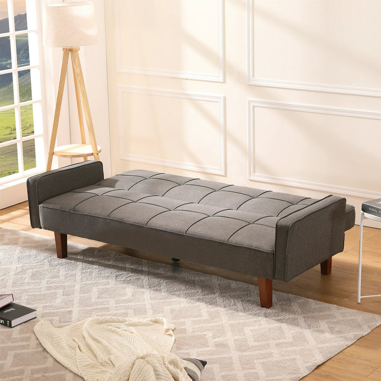 Onbeam 75" Futon Convertible Sofa Bed, Upholstered Arm Couch for Home Office, Gray