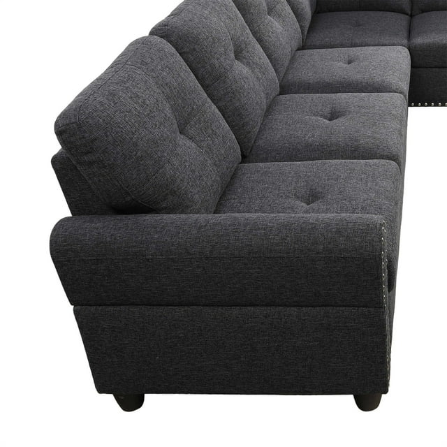 Onbeam Sectional Sofa, Living Room Couch with Storage Ottoman, Cup Holder, Dark Gray