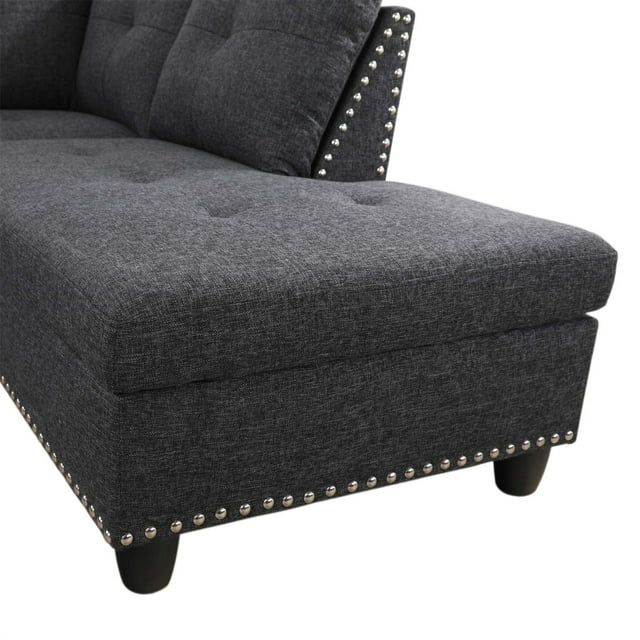 Onbeam Sectional Sofa, Living Room Couch with Storage Ottoman, Cup Holder, Dark Gray